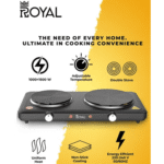 ⁦رويال لوح تسخين كهربائي حجري شعلتين , المقاوم للصدأ , حماية من الحرارة الزائدة , 1000+1500وات , اسود- (RA-HPD185)⁩ - الصورة ⁦2⁩
