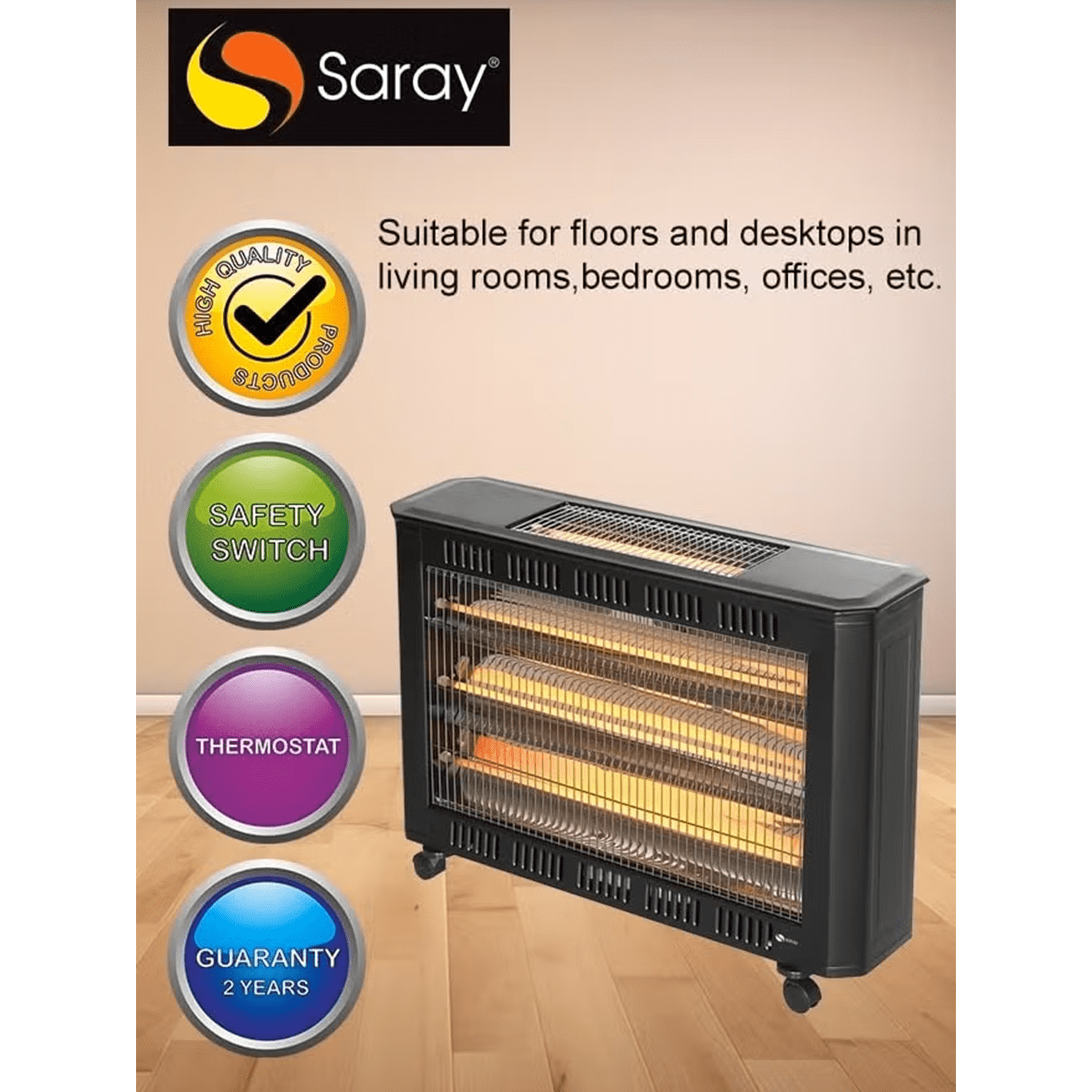 دفاية كهربائية ساراي, ترموستات قابل للتعديل ,4 شمعة,كفرات,2150 واط - (WHT6040) - الصورة 3